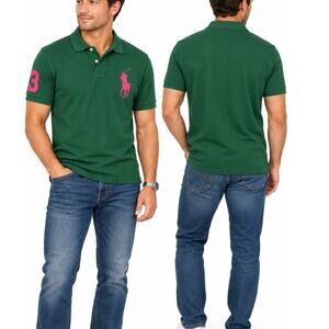 Polo Ralph Lauren Big Pony Polo Shirt Mens L Green Pink Custom Slim Fit NWT